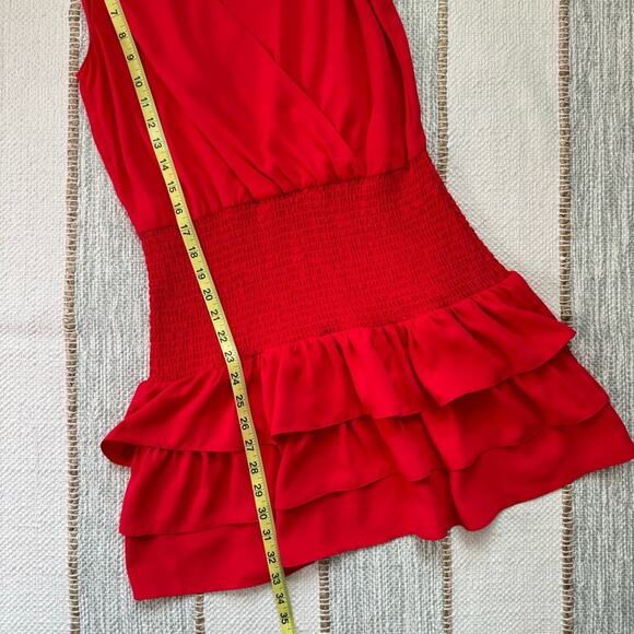 Amanda Uprichard Chantal Red Sleeveless Tiered Smocked Mini Dress Size Medium - Picture 5 of 10